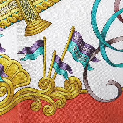 HERMES エルメス LUNA PARK 遊園地 スカーフ カレ 90 オレンジ レッド シルク レディース 【中古】