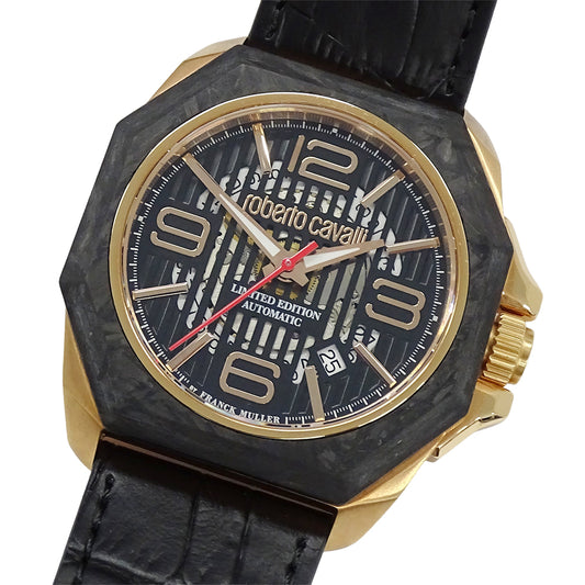 roberto cavalli ロベルト・カヴァリ バイ フランクミュラー RV1G077L0051 メンズ 腕時計 デイト 自動巻き SS カーボン レザー【中古】