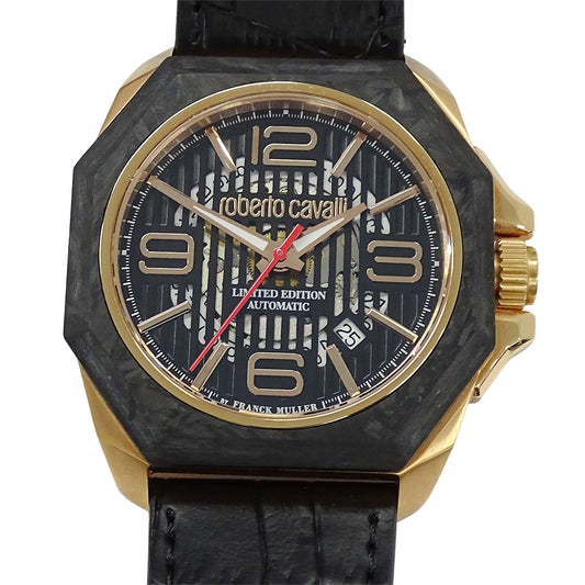 roberto cavalli ロベルト・カヴァリ バイ フランクミュラー RV1G077L0051 メンズ 腕時計 デイト 自動巻き SS カーボン レザー【中古】