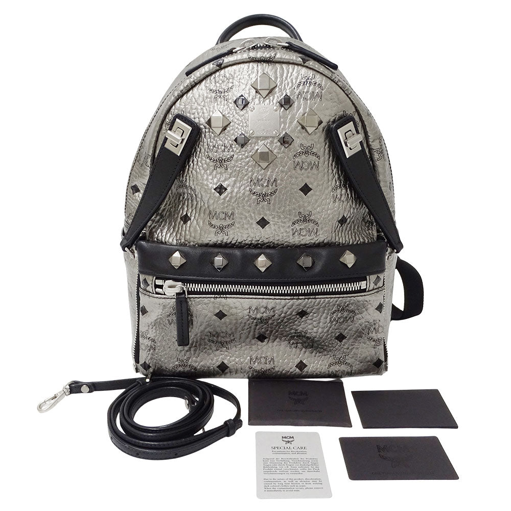 エム・シー・エム MCM デュアルスターク バックパック リュック ヴィセトス シルバー ブラック レディース 【中古】