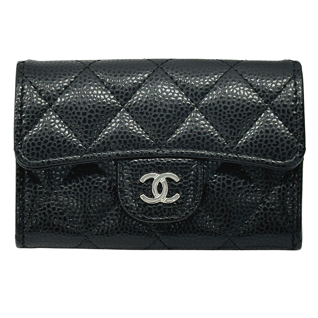 CHANEL シャネル カードケース マトラッセ ブラック シルバー金具 キャビアスキン レディース 【中古】