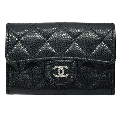 CHANEL シャネル カードケース マトラッセ ブラック シルバー金具 キャビアスキン レディース 【中古】