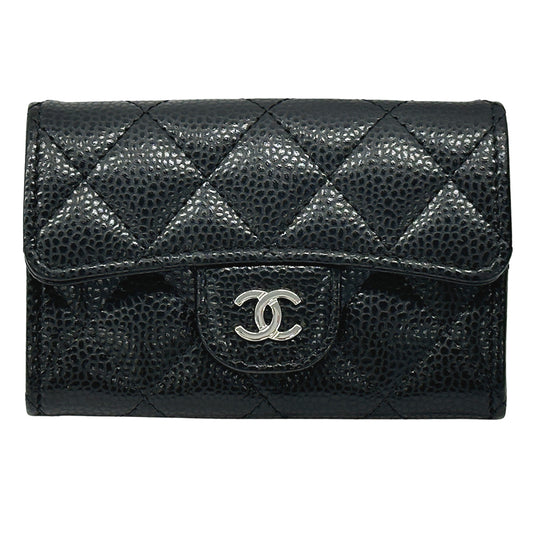 CHANEL シャネル カードケース マトラッセ ブラック シルバー金具 キャビアスキン レディース 【中古】
