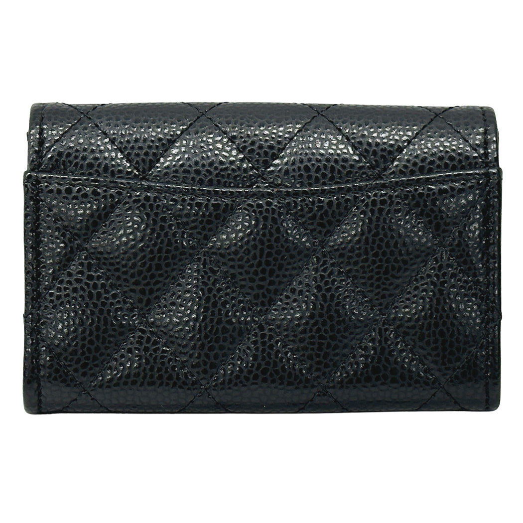 CHANEL シャネル カードケース マトラッセ ブラック シルバー金具 キャビアスキン レディース 【中古】