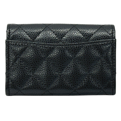 CHANEL シャネル カードケース マトラッセ ブラック シルバー金具 キャビアスキン レディース 【中古】