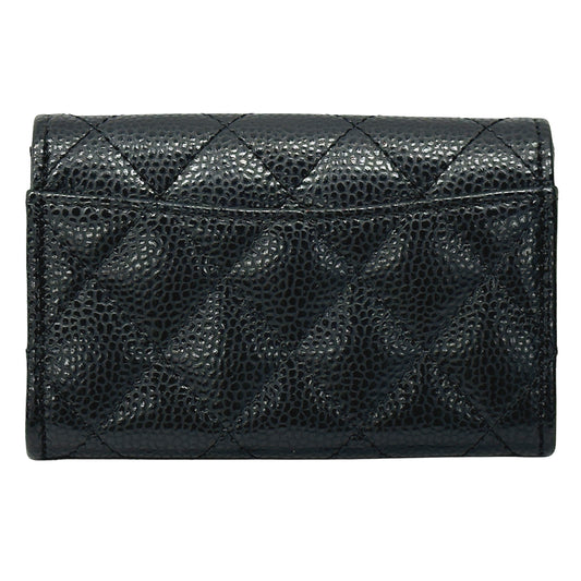 CHANEL シャネル カードケース マトラッセ ブラック シルバー金具 キャビアスキン レディース 【中古】