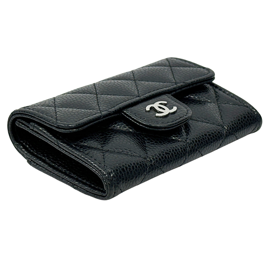 CHANEL シャネル カードケース マトラッセ ブラック シルバー金具 キャビアスキン レディース 【中古】