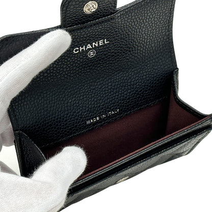 CHANEL シャネル カードケース マトラッセ ブラック シルバー金具 キャビアスキン レディース 【中古】