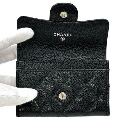 CHANEL シャネル カードケース マトラッセ ブラック シルバー金具 キャビアスキン レディース 【中古】