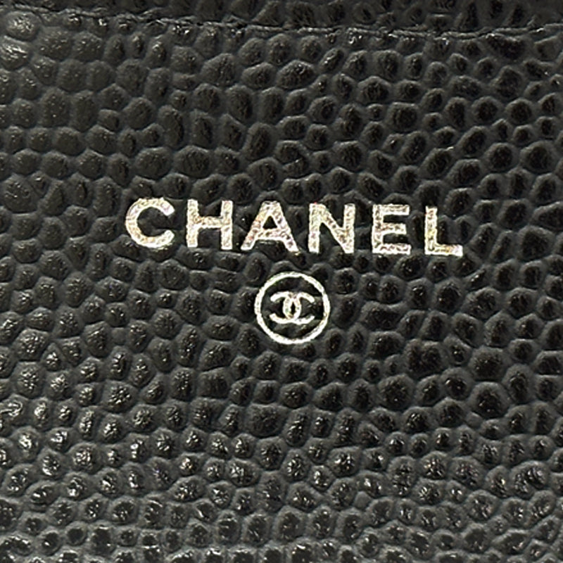 CHANEL シャネル カードケース マトラッセ ブラック シルバー金具 キャビアスキン レディース 【中古】