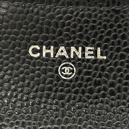CHANEL シャネル カードケース マトラッセ ブラック シルバー金具 キャビアスキン レディース 【中古】