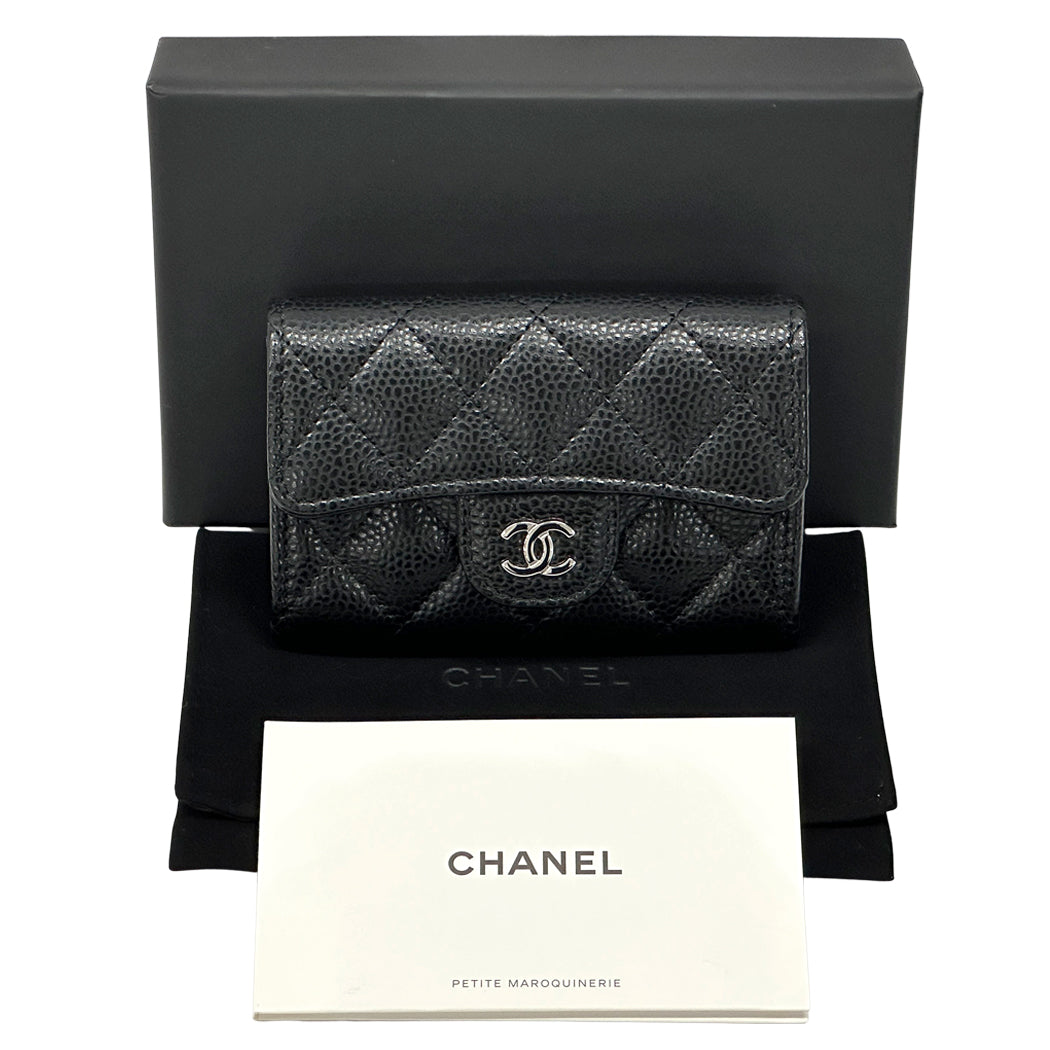 CHANEL シャネル カードケース マトラッセ ブラック シルバー金具 キャビアスキン レディース 【中古】