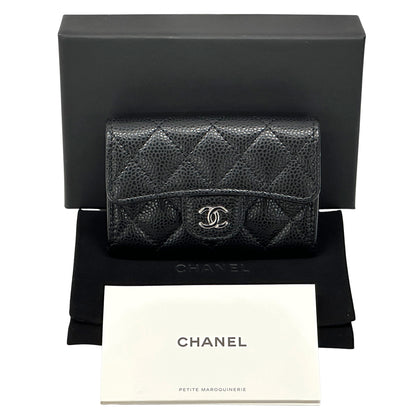 CHANEL シャネル カードケース マトラッセ ブラック シルバー金具 キャビアスキン レディース 【中古】