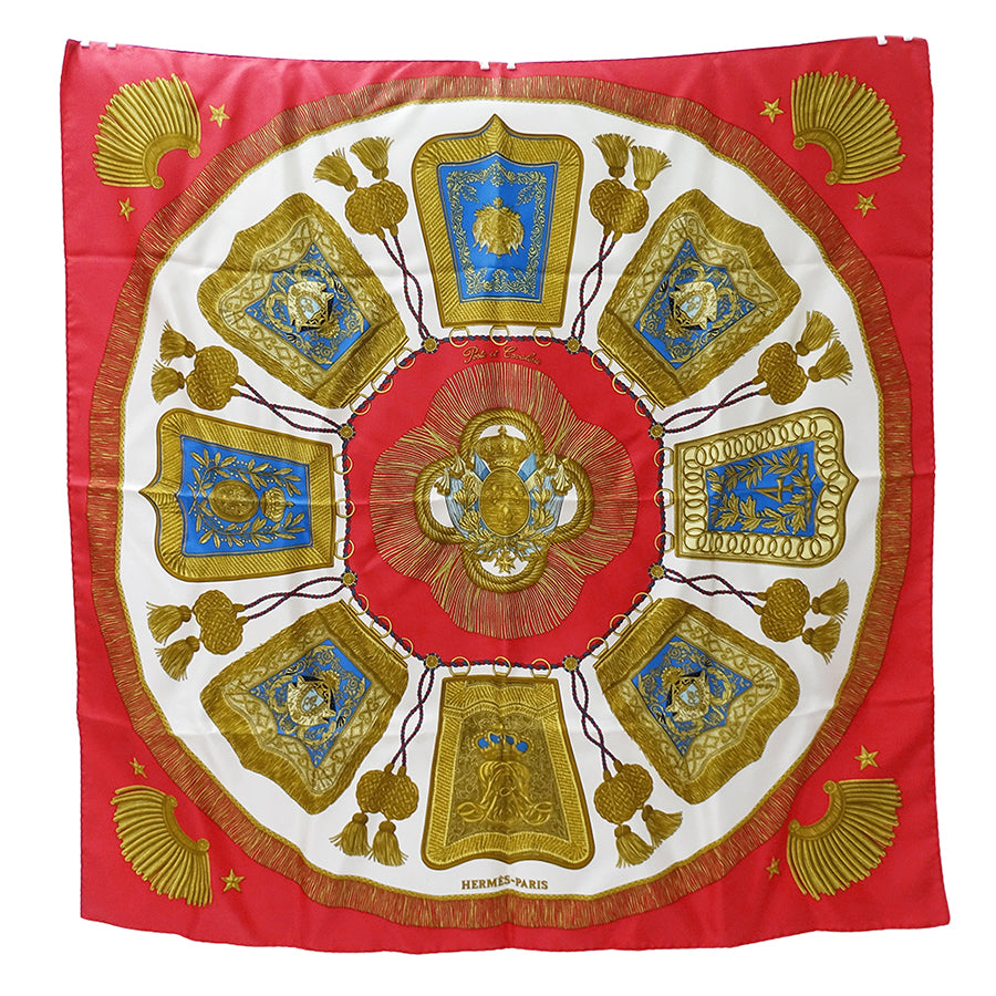 HERMES エルメス Poste et Cavalerie サーベル飾り袋 スカーフ カレ 90 レッド シルク レディース 【中古】