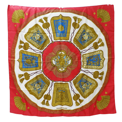 HERMES エルメス Poste et Cavalerie サーベル飾り袋 スカーフ カレ 90 レッド シルク レディース 【中古】