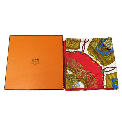HERMES エルメス Poste et Cavalerie サーベル飾り袋 スカーフ カレ 90 レッド シルク レディース 【中古】