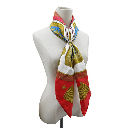 HERMES エルメス Poste et Cavalerie サーベル飾り袋 スカーフ カレ 90 レッド シルク レディース 【中古】