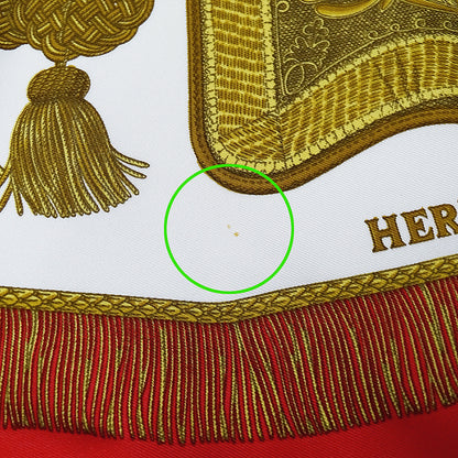 HERMES エルメス Poste et Cavalerie サーベル飾り袋 スカーフ カレ 90 レッド シルク レディース 【中古】