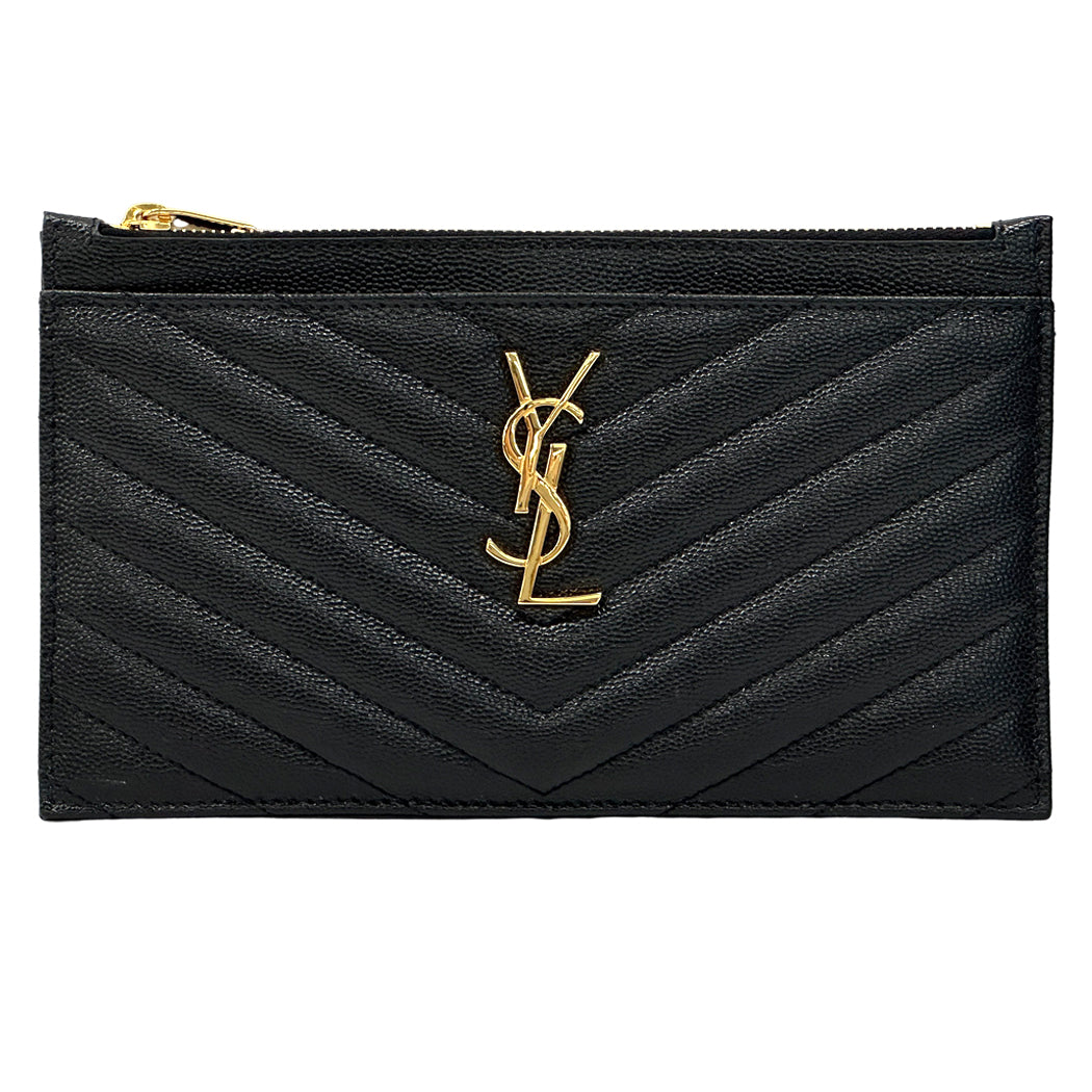 SAINT LAURENT サンローラン ポーチ ブラック ゴールド金具 636312 レザー レディース メンズ 【中古】