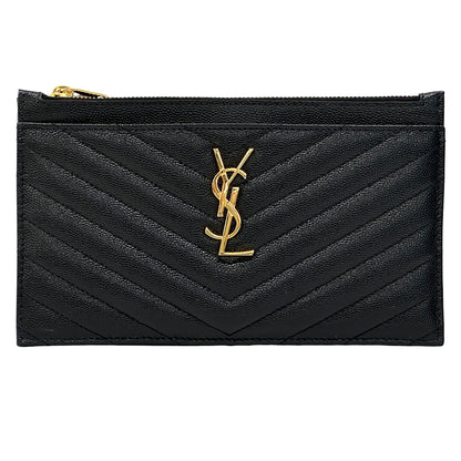 SAINT LAURENT サンローラン ポーチ ブラック ゴールド金具 636312 レザー レディース メンズ 【中古】