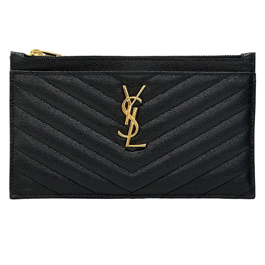 SAINT LAURENT サンローラン ポーチ ブラック ゴールド金具 636312 レザー レディース メンズ 【中古】