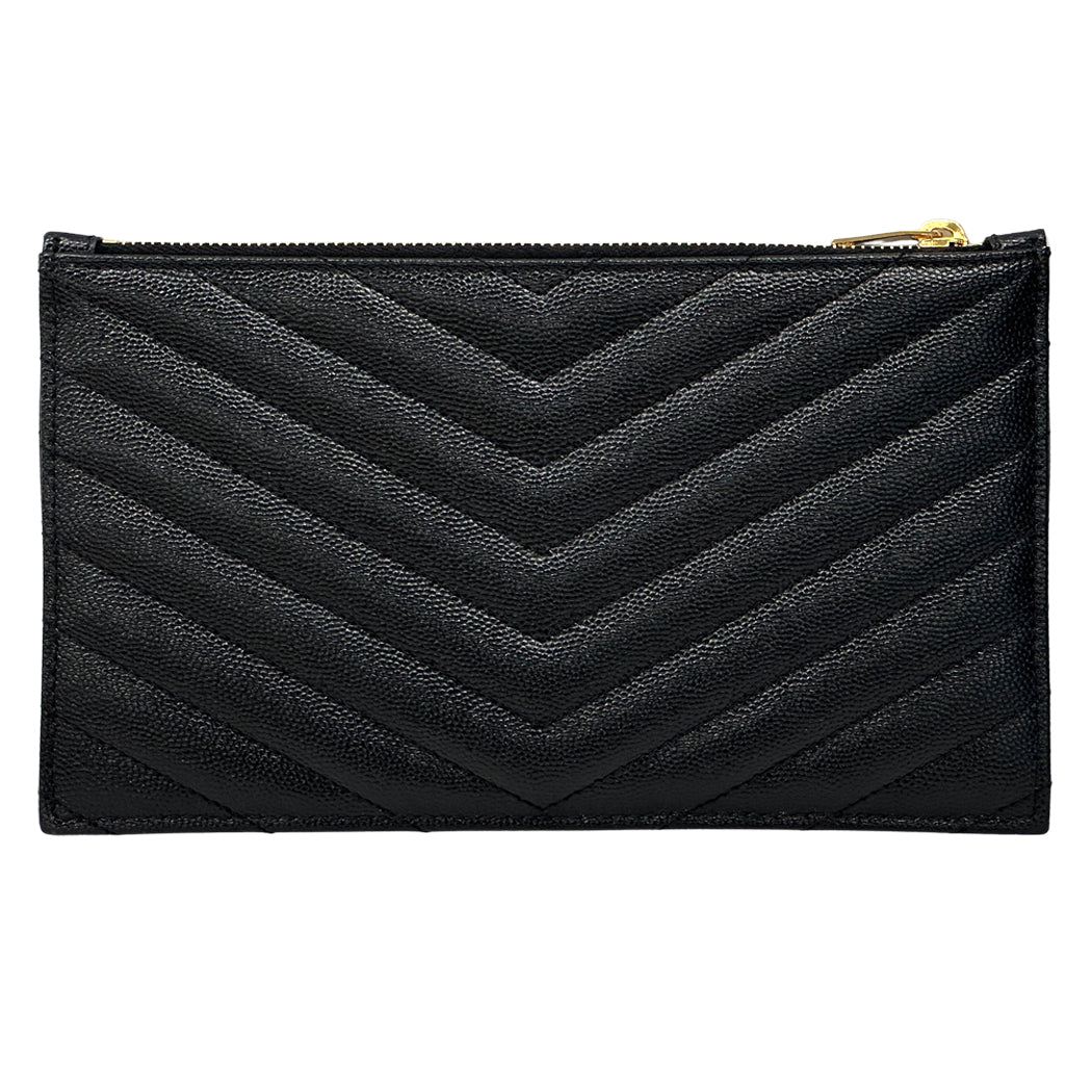 SAINT LAURENT サンローラン ポーチ ブラック ゴールド金具 636312 レザー レディース メンズ 【中古】