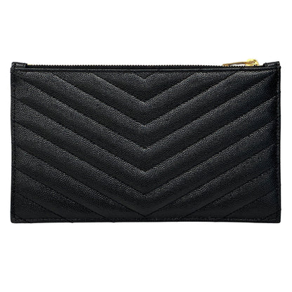 SAINT LAURENT サンローラン ポーチ ブラック ゴールド金具 636312 レザー レディース メンズ 【中古】