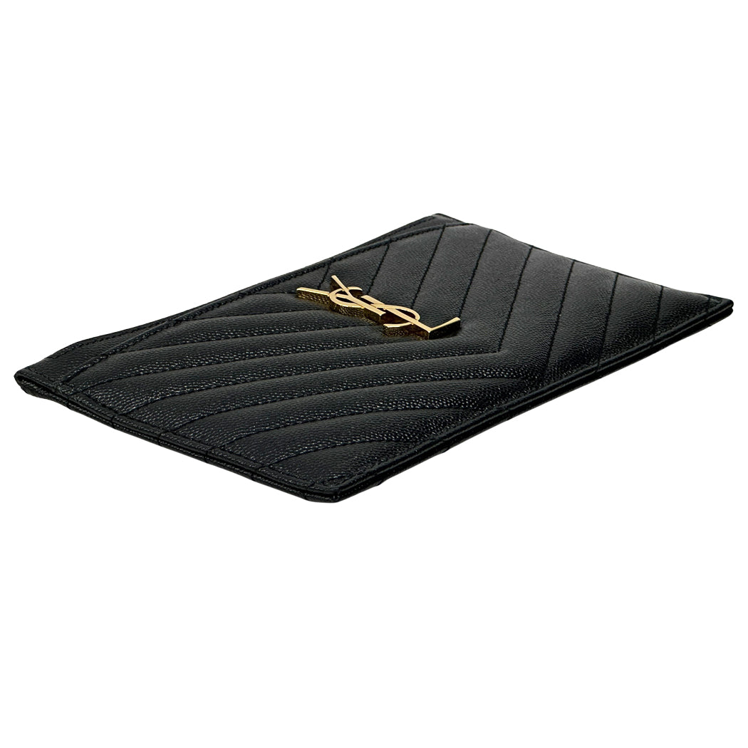 SAINT LAURENT サンローラン ポーチ ブラック ゴールド金具 636312 レザー レディース メンズ 【中古】