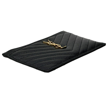 SAINT LAURENT サンローラン ポーチ ブラック ゴールド金具 636312 レザー レディース メンズ 【中古】