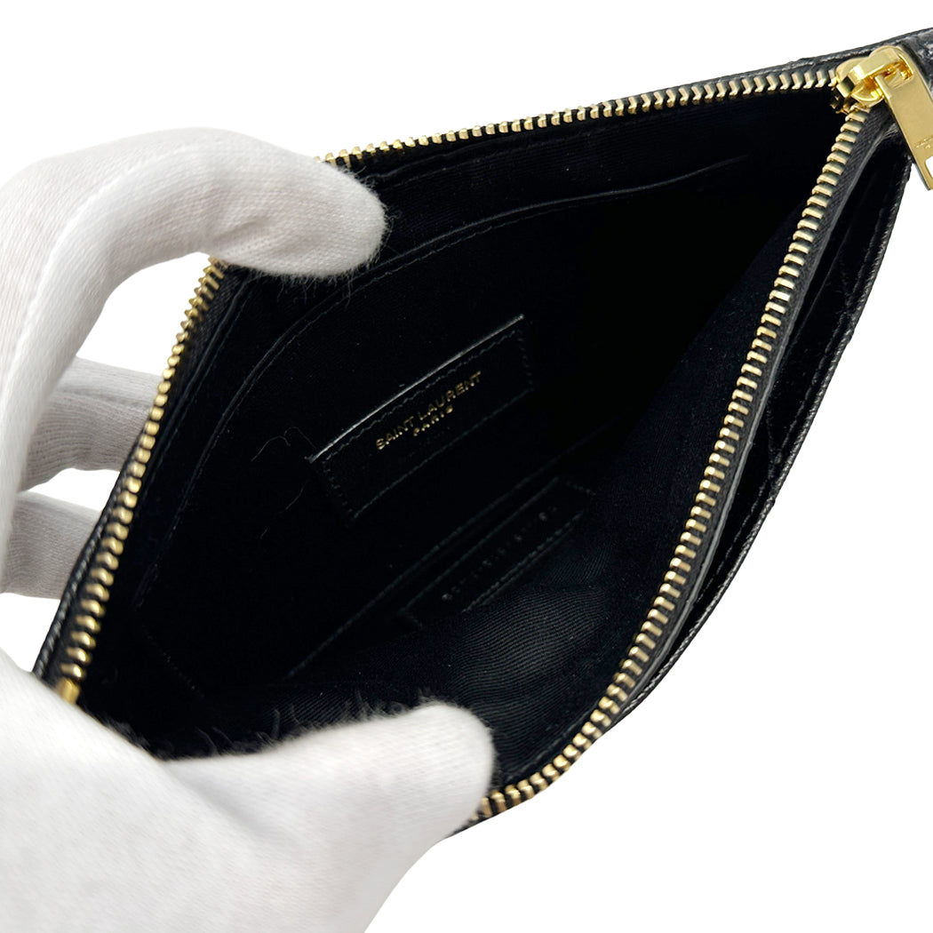 SAINT LAURENT サンローラン ポーチ ブラック ゴールド金具 636312 レザー レディース メンズ 【中古】