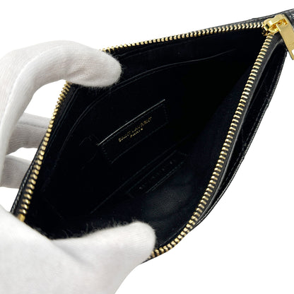 SAINT LAURENT サンローラン ポーチ ブラック ゴールド金具 636312 レザー レディース メンズ 【中古】