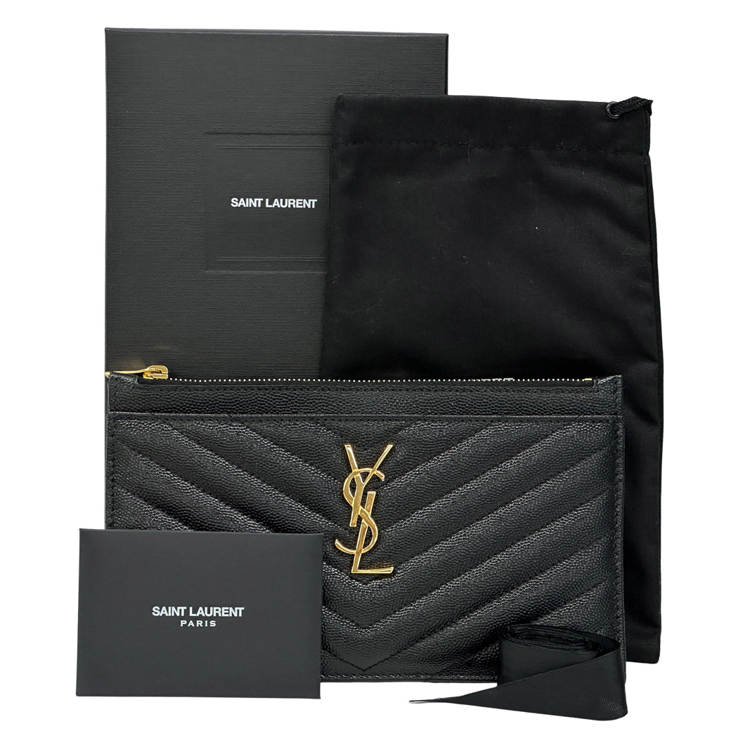 SAINT LAURENT サンローラン ポーチ ブラック ゴールド金具 636312 レザー レディース メンズ 【中古】