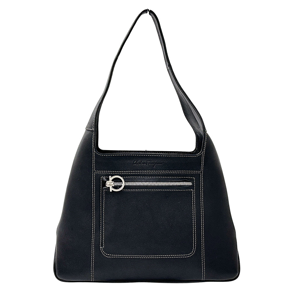 Ferragamo フェラガモ ショルダーバッグ ガンチーニ ブラック レザー レディース 【中古】