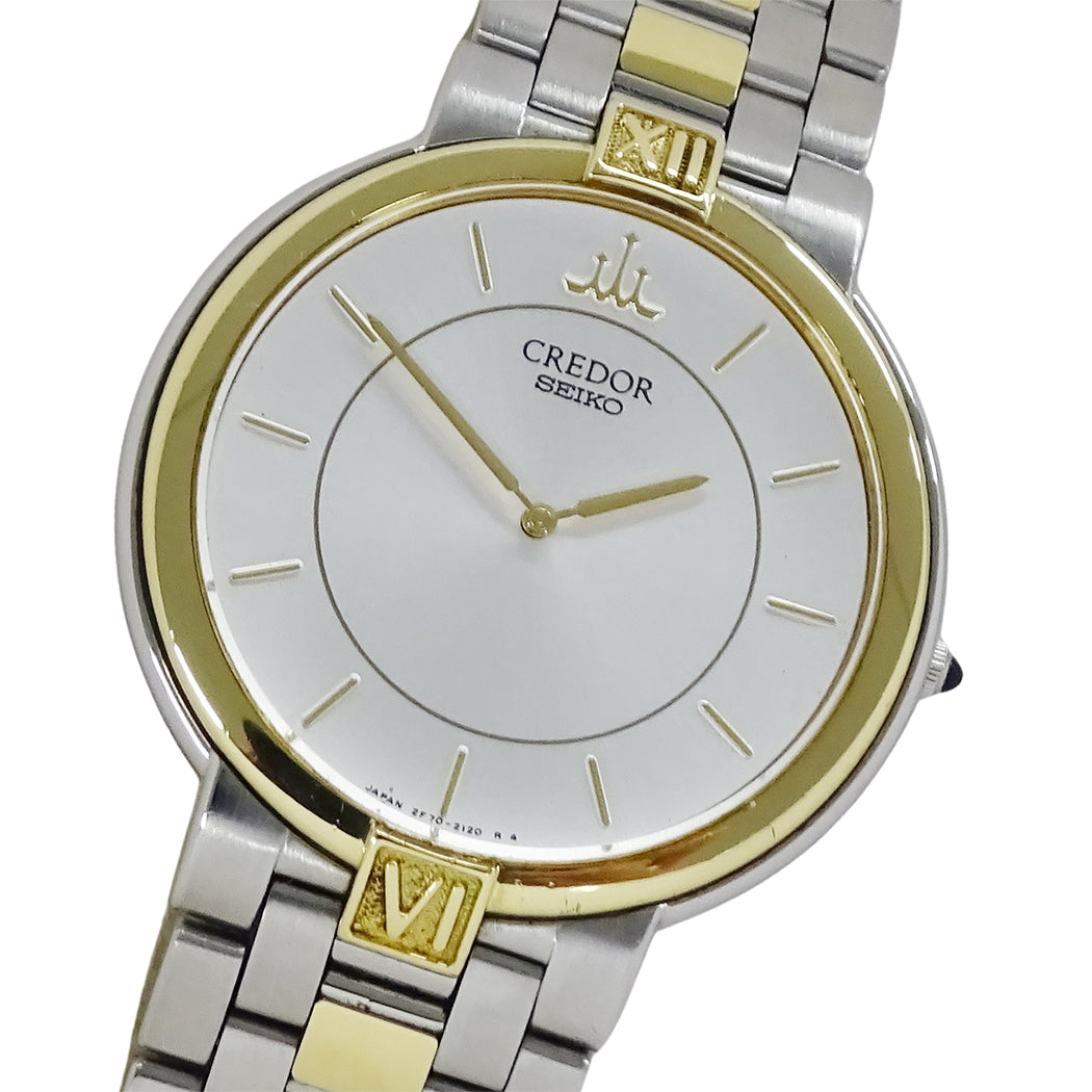 SEIKO セイコー クレドール 2F70-0640 メンズ 腕時計 クオーツ SS 18KTベゼル 磨き済み【中古】