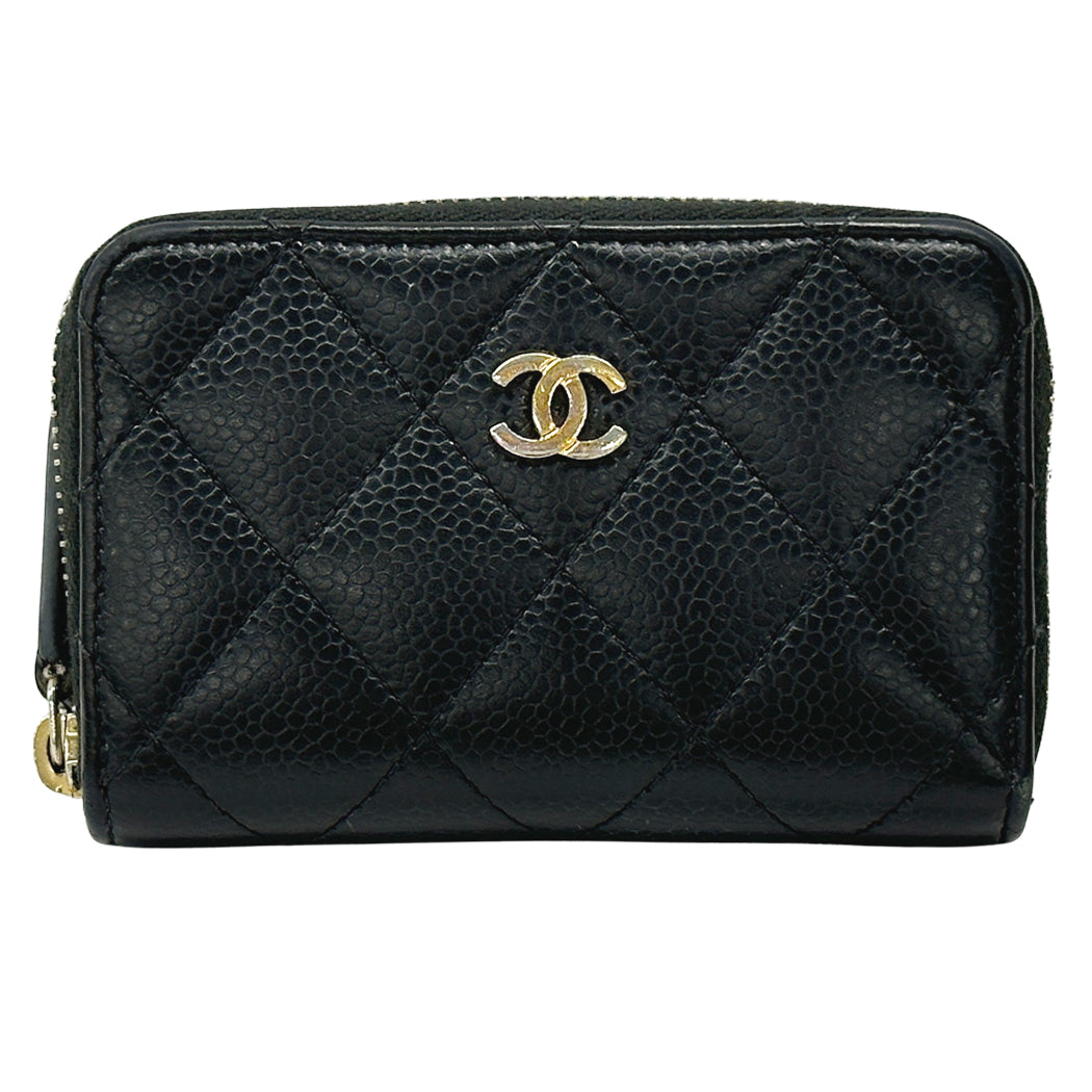 CHANEL シャネル コインケース マトラッセ ブラック ゴールド金具 ソフトキャビアスキン レディース メンズ 【中古】