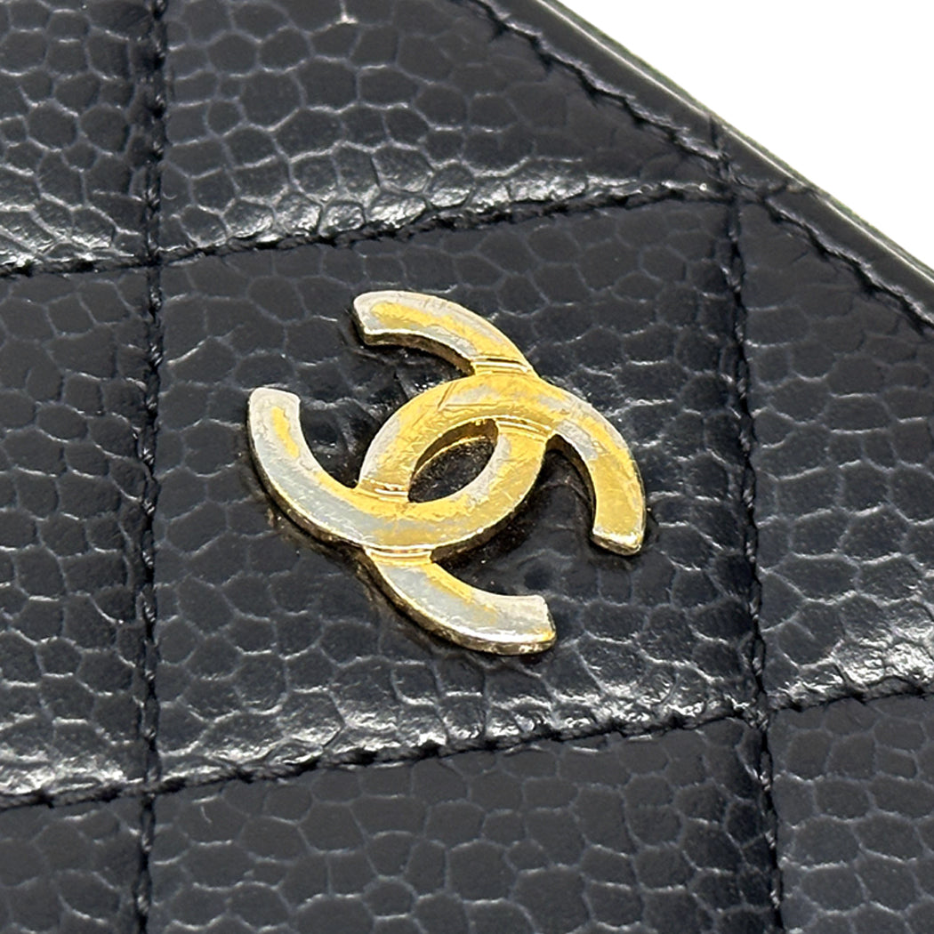 CHANEL シャネル コインケース マトラッセ ブラック ゴールド金具 ソフトキャビアスキン レディース メンズ 【中古】