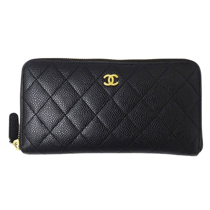 CHANEL シャネル 長財布 マトラッセ ブラック ゴールド金具 キャビアスキン レディース 【中古】