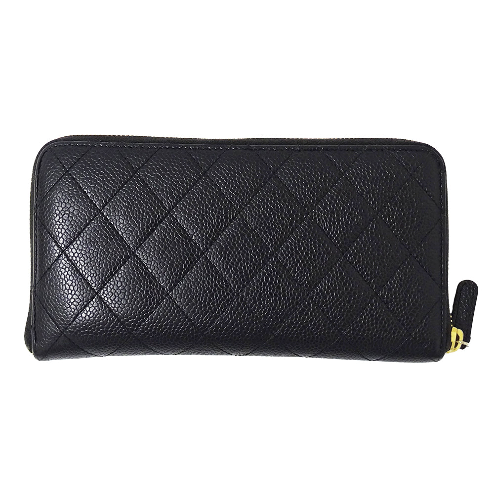 CHANEL シャネル 長財布 マトラッセ ブラック ゴールド金具 キャビアスキン レディース 【中古】