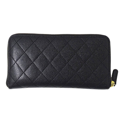CHANEL シャネル 長財布 マトラッセ ブラック ゴールド金具 キャビアスキン レディース 【中古】