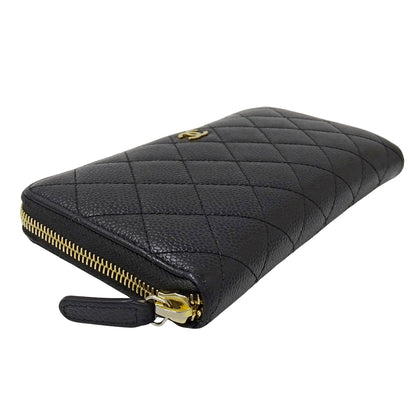 CHANEL シャネル 長財布 マトラッセ ブラック ゴールド金具 キャビアスキン レディース 【中古】