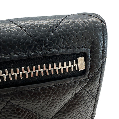 CHANEL シャネル 二つ折り財布 マトラッセ ブラック シルバー金具 キャビアスキン レディース 【中古】