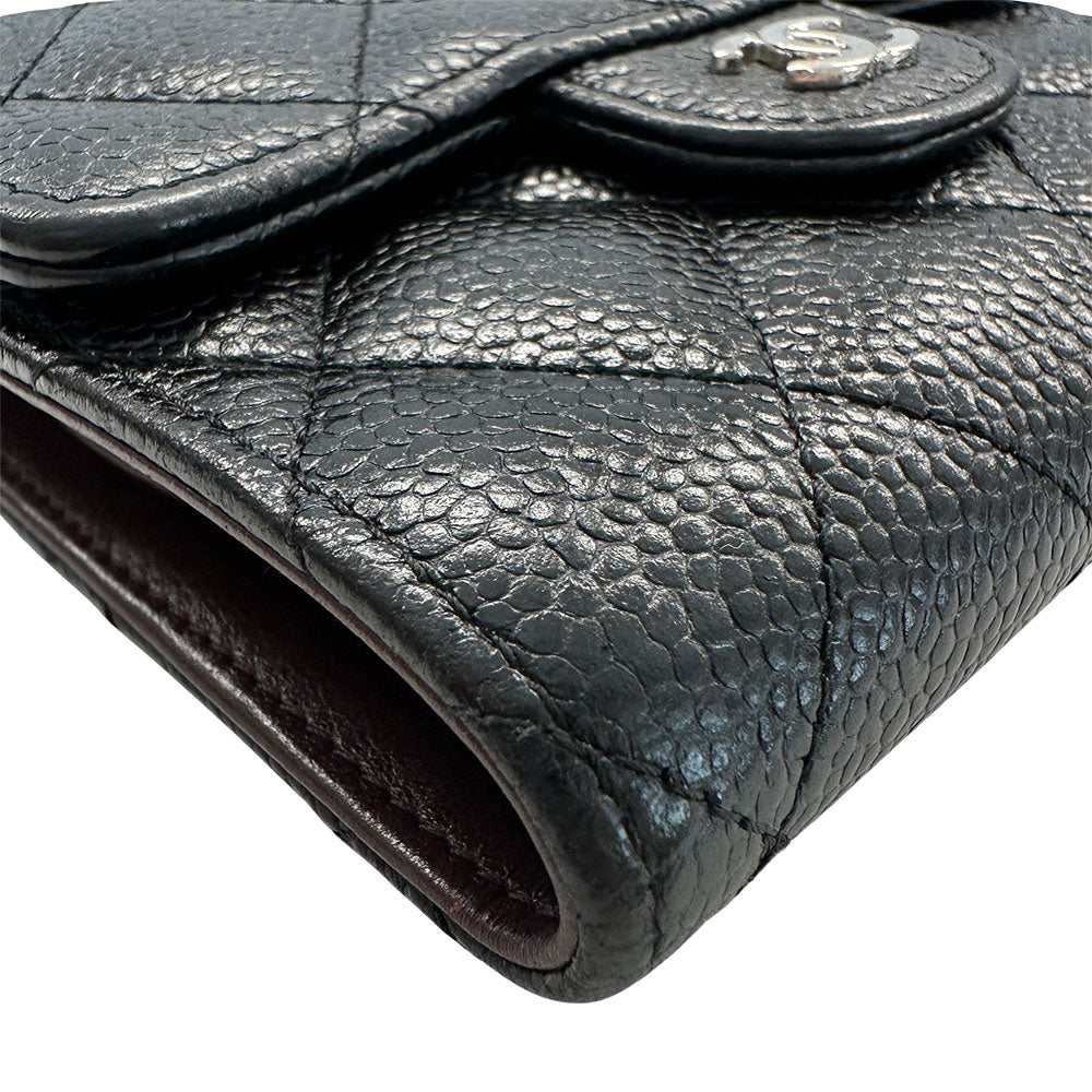 CHANEL シャネル 二つ折り財布 マトラッセ ブラック シルバー金具 キャビアスキン レディース 【中古】