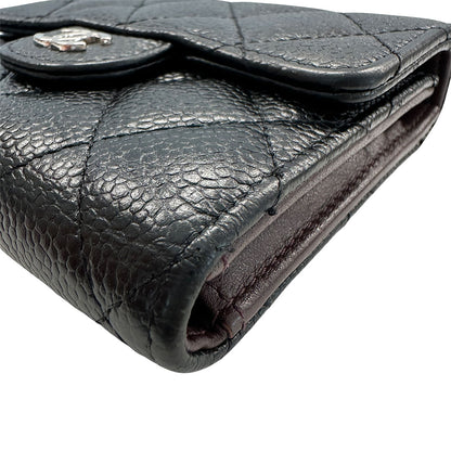 CHANEL シャネル 二つ折り財布 マトラッセ ブラック シルバー金具 キャビアスキン レディース 【中古】