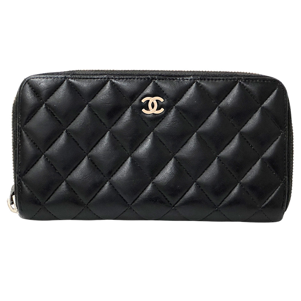 CHANEL シャネル 長財布 マトラッセ ブラック ベージュ ラムスキン レディース 【中古】