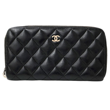 CHANEL シャネル 長財布 マトラッセ ブラック ベージュ ラムスキン レディース 【中古】