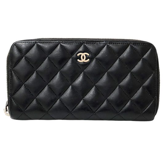 CHANEL シャネル 長財布 マトラッセ ブラック ベージュ ラムスキン レディース 【中古】