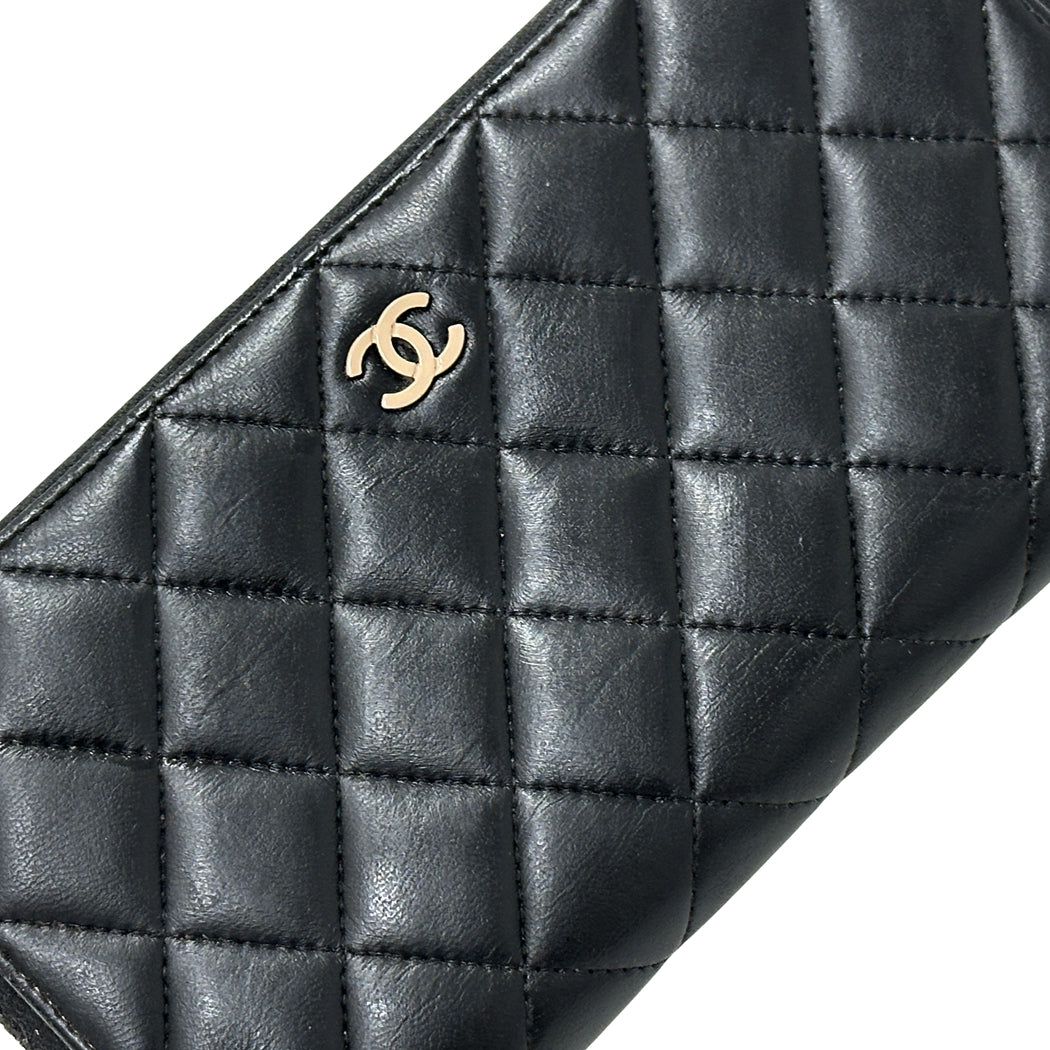 CHANEL シャネル 長財布 マトラッセ ブラック ベージュ ラムスキン レディース 【中古】