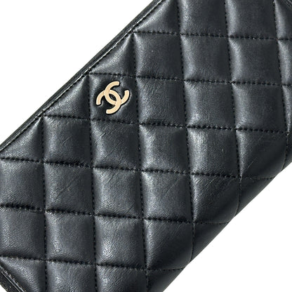 CHANEL シャネル 長財布 マトラッセ ブラック ベージュ ラムスキン レディース 【中古】