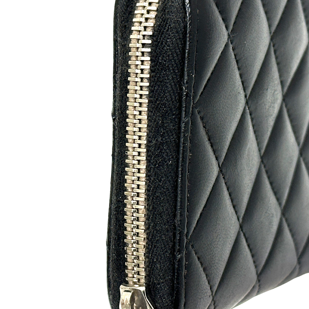 CHANEL シャネル 長財布 マトラッセ ブラック ベージュ ラムスキン レディース 【中古】