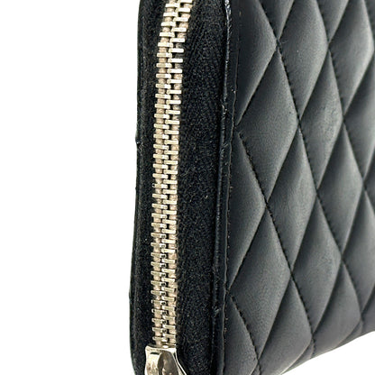 CHANEL シャネル 長財布 マトラッセ ブラック ベージュ ラムスキン レディース 【中古】